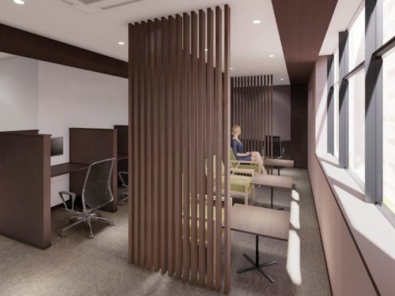 共用部_ワークブース。こちらのワークスペースはモニターが設置されておりWEB会議にも対応しています ©bizcircle