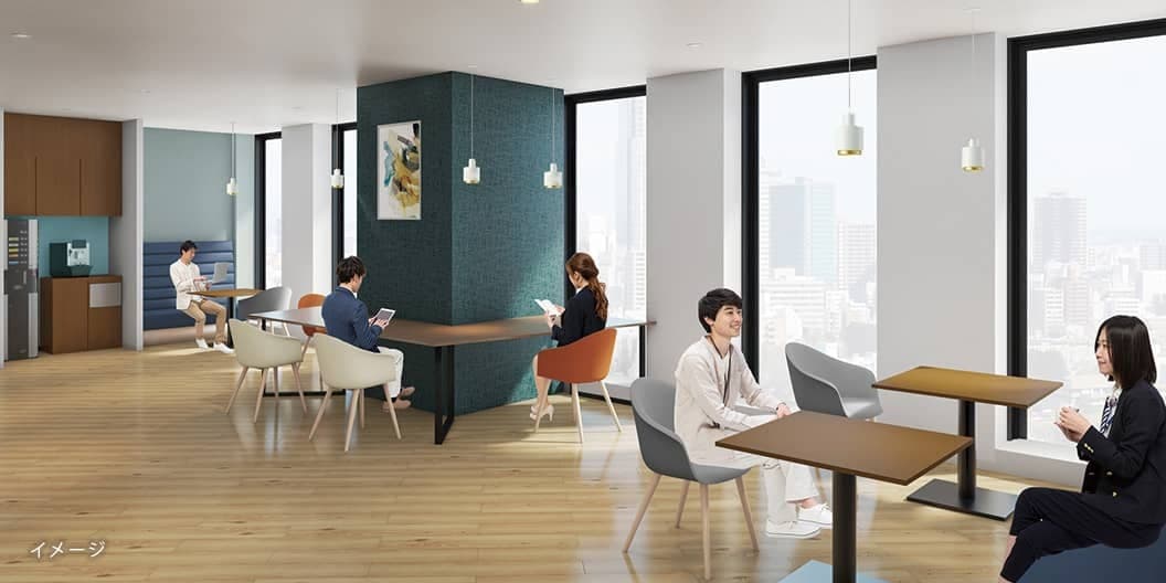 共有部_ビジネスラウンジ。気分を変えて作業することも可能です。※画像はイメージです。©Regus