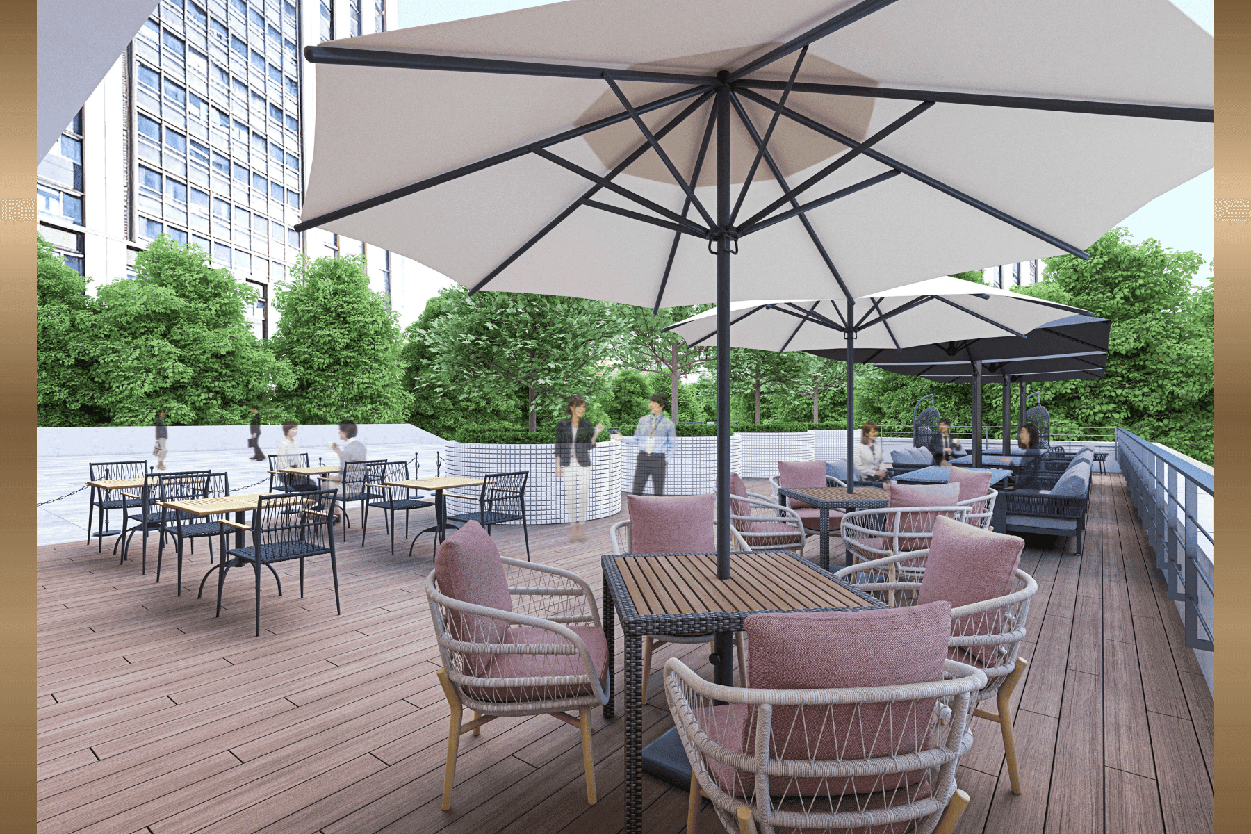 霞が関_テラス。気分を変えての作業やリフレッシュの場として活用できます。※画像はイメージです。