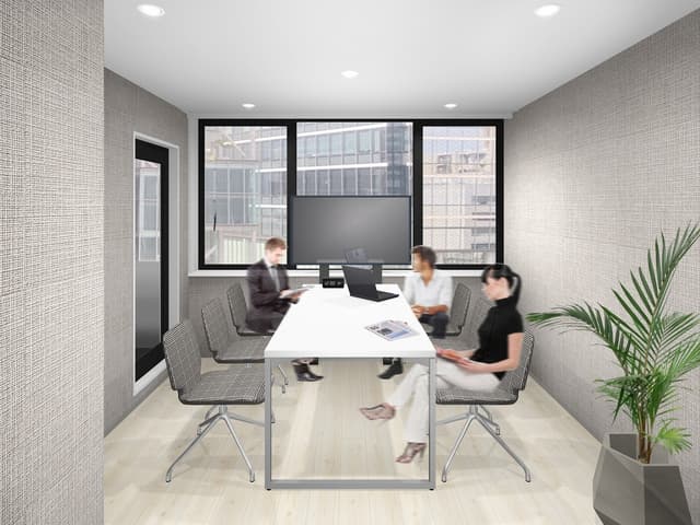 共有部_会議室。有料の会議室はクライアントとの打合せや来客対応に便利です。※画像はイメージです。©nex