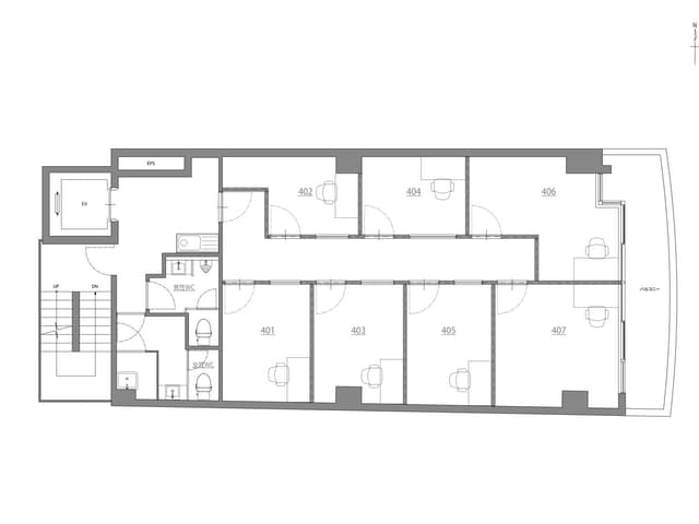 その他_フロアマップ。ビル4階がオフィスフロアです。バルコニーに面したお部屋もあります。