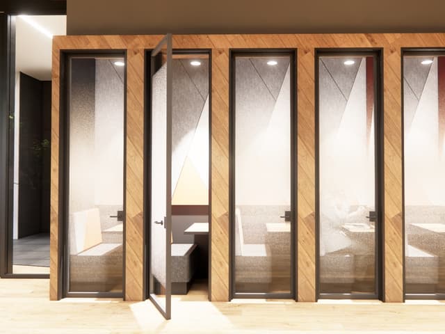 共用設備_電話ブース。オフィスフロアのご契約者様は、無料でご利用いただけます。(契約プランにより異なります)