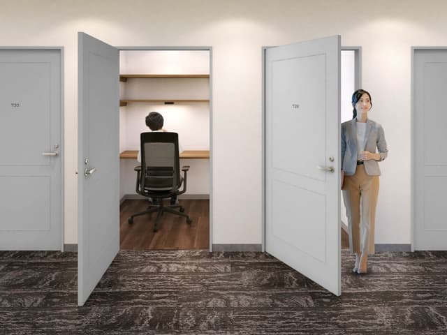 個室_無料の有線LANと家具が付いた、ラウンジ利用とフリードリンクがご利用可能な1名個室です。