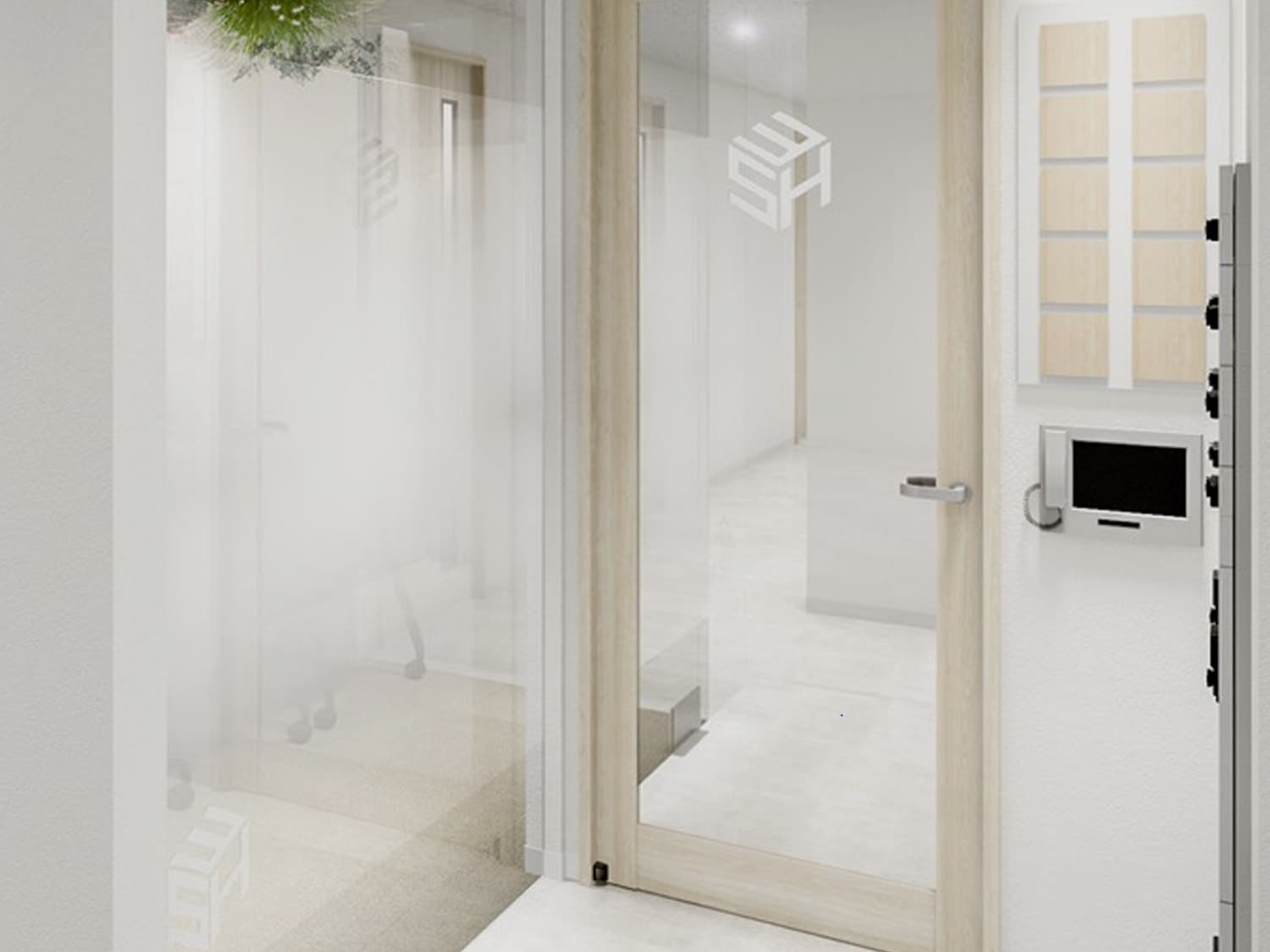 外観_エントランス。ゲストを招待することも可能なため、面接や商談などの際にもご利用いただけます。