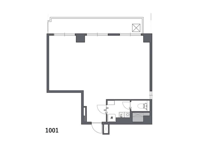 区画図。30~40平米でミニキッチン・トイレ・バルコニー付きの区画が複数あります。