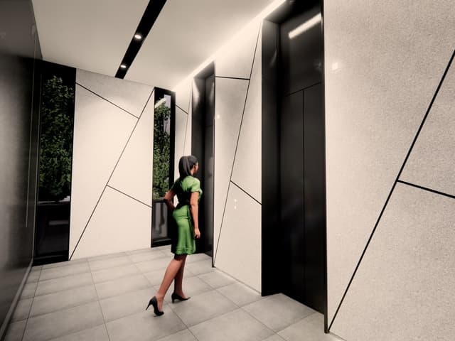 共用部_エレベーターホール。2階から8階がオフィスフロアです。