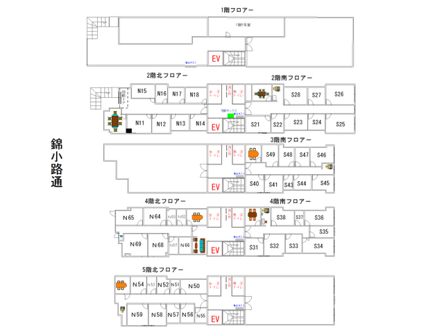 その他_フロアマップ。施設1~5階のフロア案内図です。