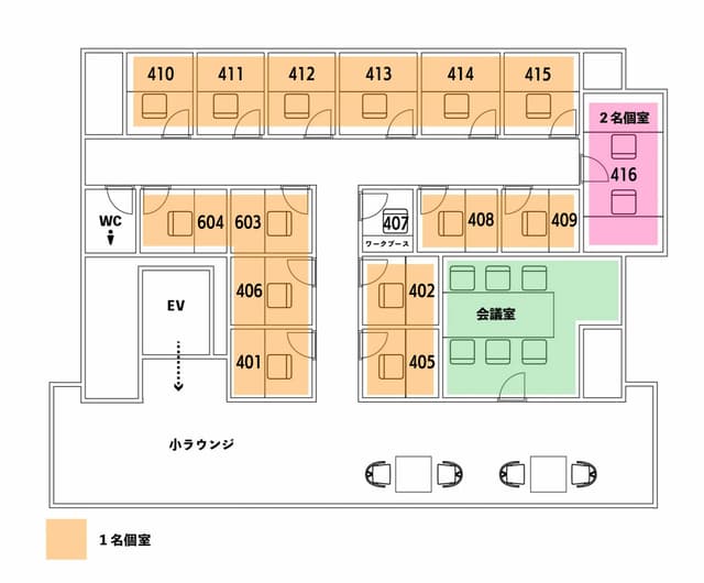 その他_4階フロアマップ。4階から9階はレンタルオフィスご契約者さま専用フロアです。