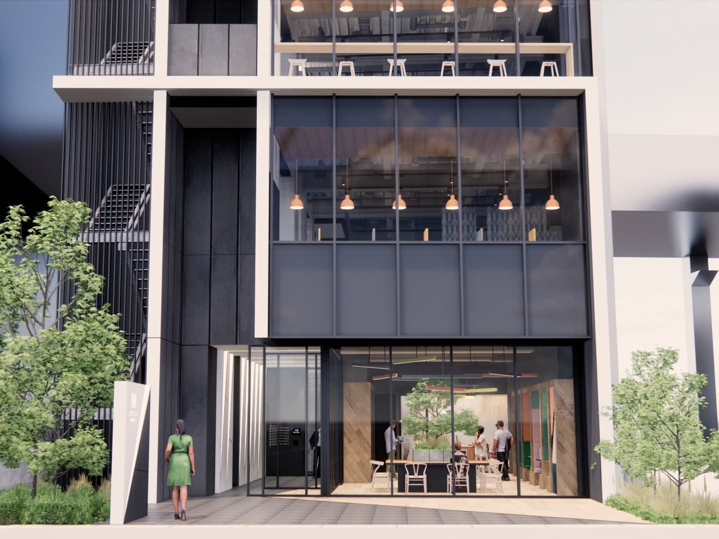 建物外観_1階はシェアフロア、2階から8階がオフィスフロアです。