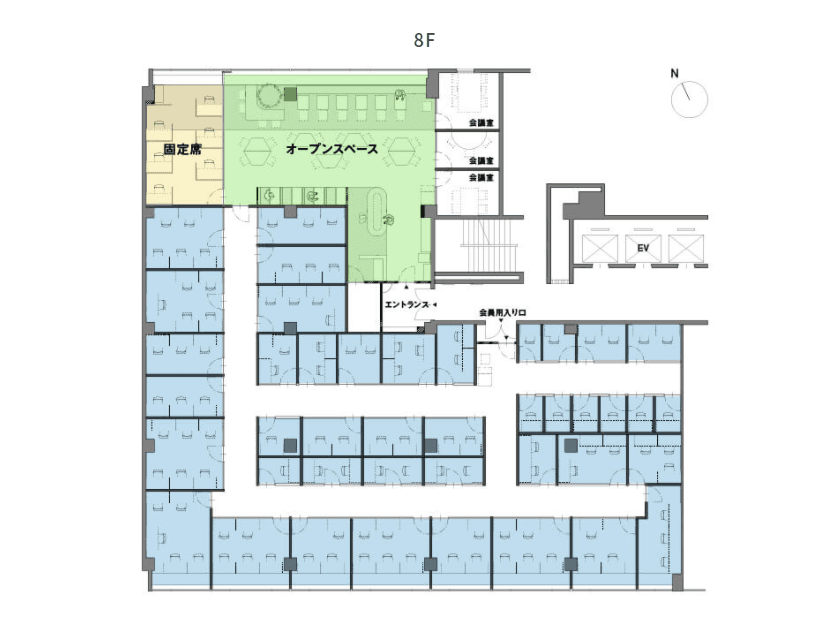 その他_フロアマップ。ビル8階、施設内のフロア案内図です。