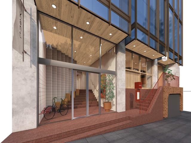 外観_1Fにはカフェ&ミュージックバーラウンジが併設されています。