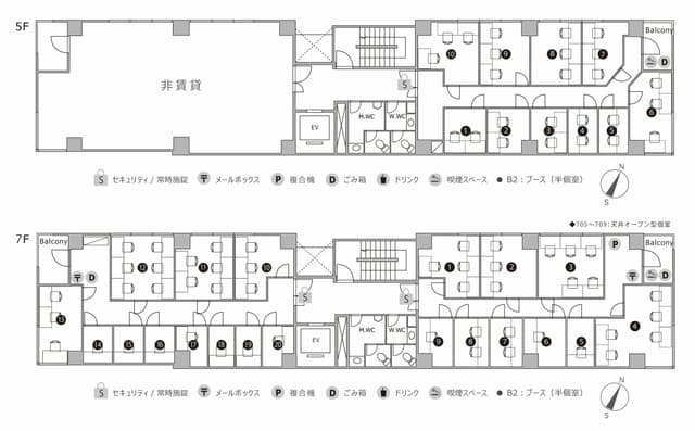5F,7Fのフロア図。