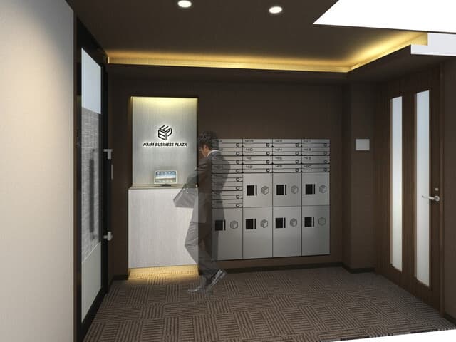 外観_受付。専用個室契約者様はサービスとして、それ以外の方は有料オプションにてポストの利用も可能です。