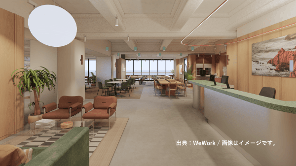 共有部_ラウンジ。広くて開放的なラウンジです。※写真はイメージです。© WeWork
