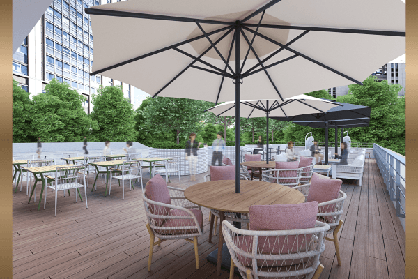 共有部_テラス。開放的なテラスで作業を行ったり、リフレッシュもできます。※画像はイメージです。