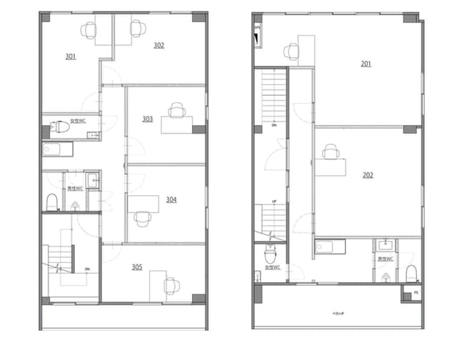 フロア図(2-3階)。