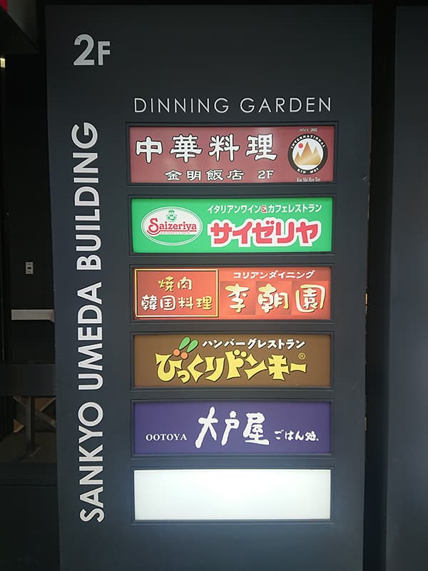 飲食店_ビル2階の飲食店フロアや商店街に、多数の飲食店があります