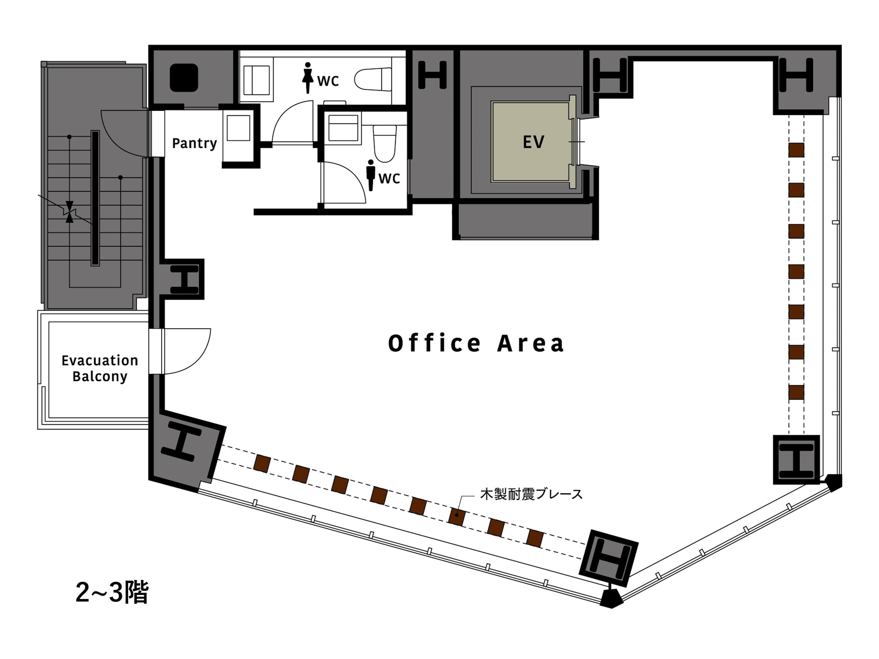 フロア図。家具・内装ともなしのフロアは、自由にレイアウトを行うことができます。