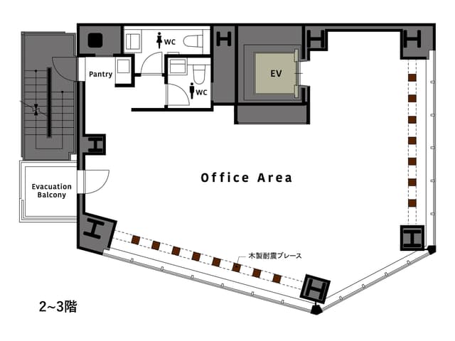 フロア図。家具・内装ともなしのフロアは、自由にレイアウトを行うことができます。