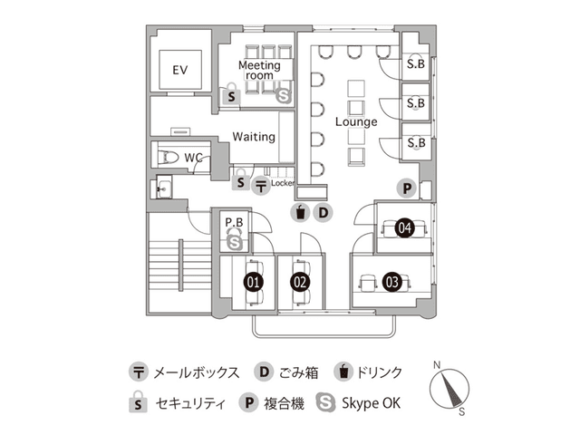 その他_フロアマップ。ビル5階、オフィス内のフロア案内図です。