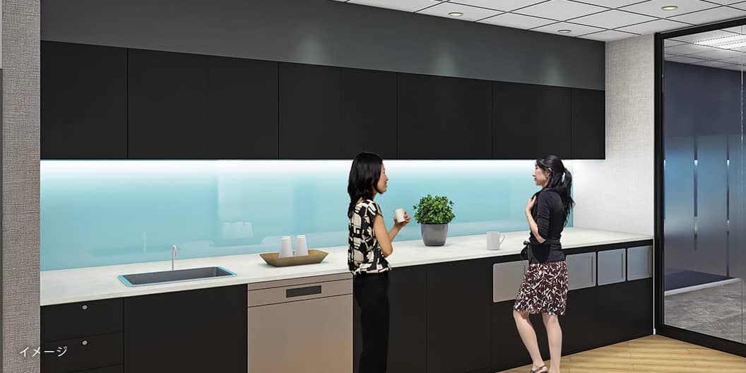 共有部_ビジネスラウンジ。ドリンクサービスも利用できます。※画像はイメージです。©Regus