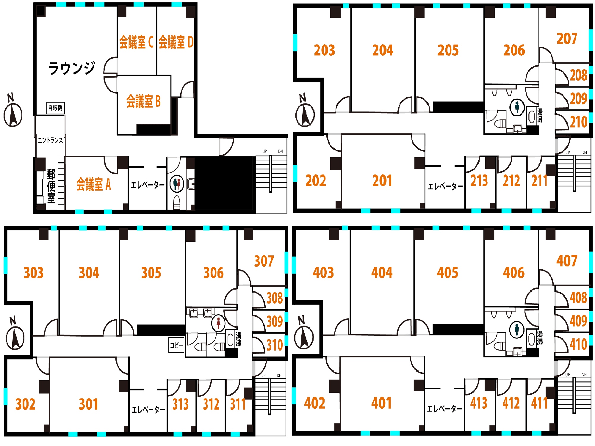 その他_フロアマップ。1F~4Fのフロア案内図です。