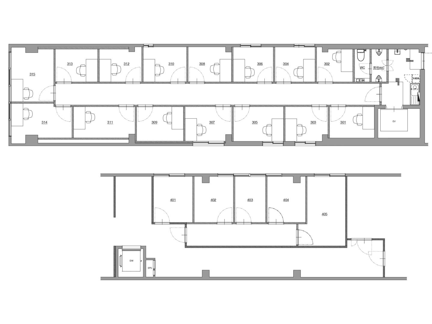 その他_フロア図。3・4階がオフィスフロアです。4階は女性専用フロアです。
